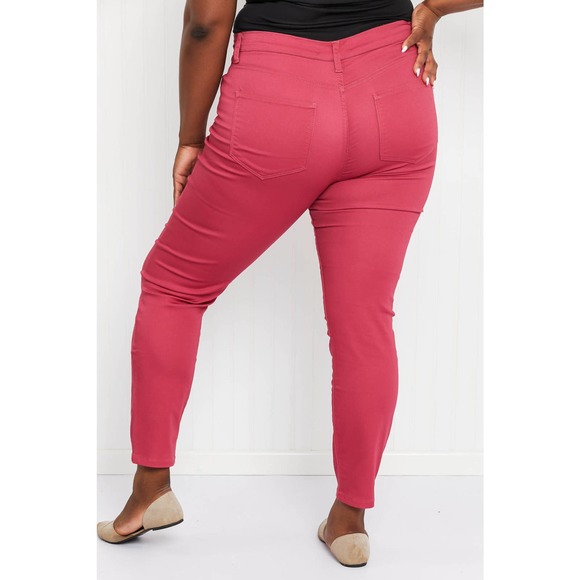 Walk the Line Full Size High Rise Skinny Jeans in Rose - Picture 7 of 8